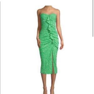NEW Likely Jordana Green Floral Strapless Ruched Midi Dress Size 00